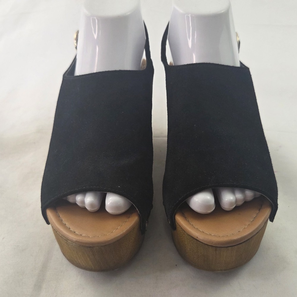 Seychelles Wedge Sandals Womens 7.5 Black Suede Platform Y2K 70s Revival Heels - Picture 5 of 9